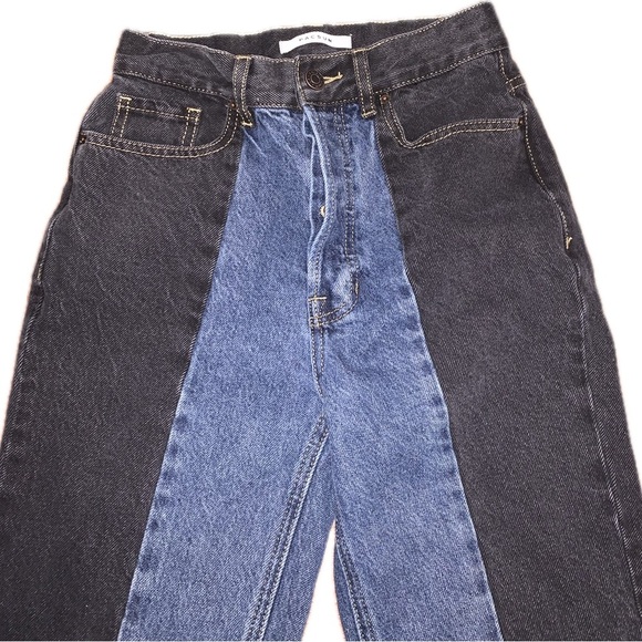 Pacsun UHR Ultra High Rise Slim Black Blue Colorblock Jean 24 Straight Cut Ankle - Picture 7 of 12